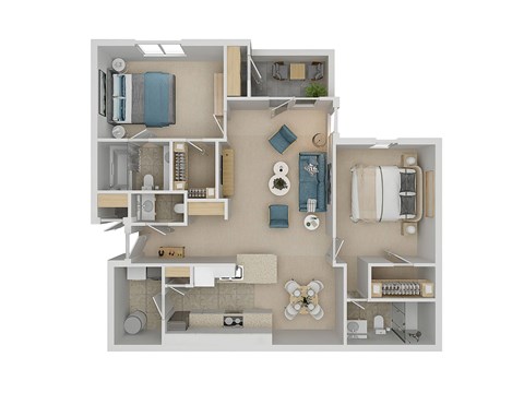 A floor plan of a house with a kitchen, living room, and bathroom.